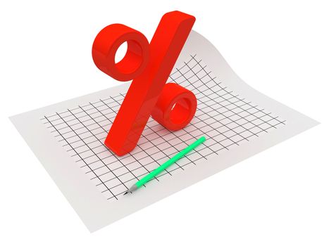 Red sign of percent on a document