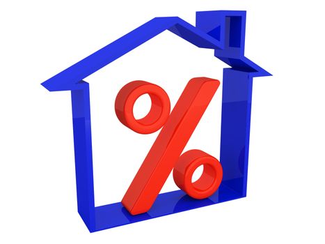 Red percent sign and the blue house