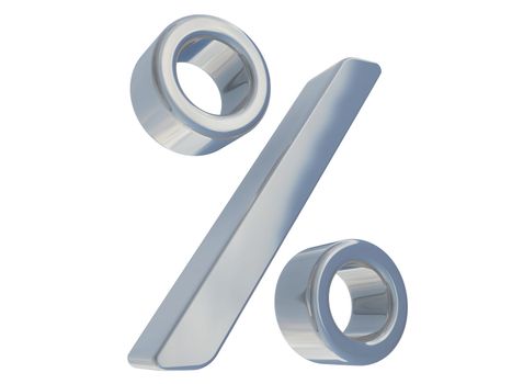 Metallic sign of percent on a white background