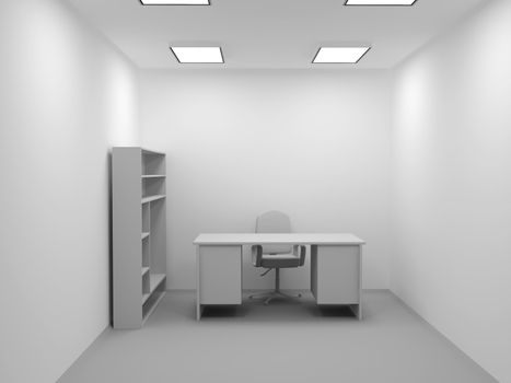 A small office with a chair and table