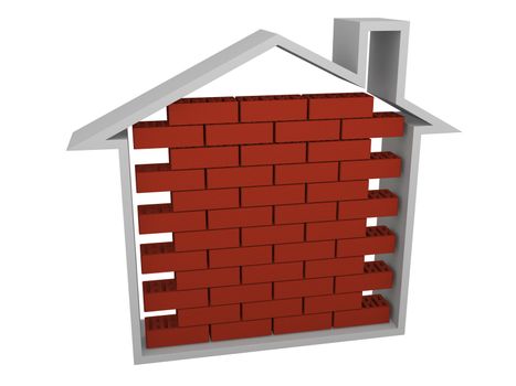 A small house and a brick wall