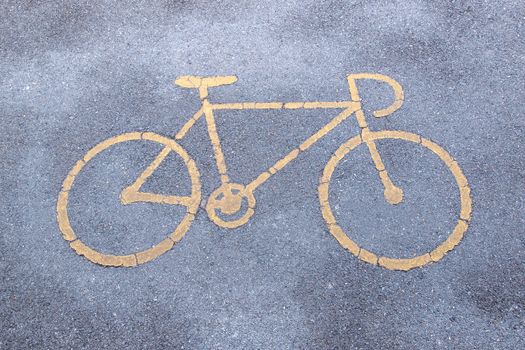 Bicycle road sign painted on the pavement 