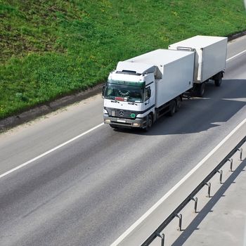 White truck on a highway