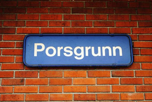 Sign at the railway station in Porsgrunn, Telemark county, Norway.