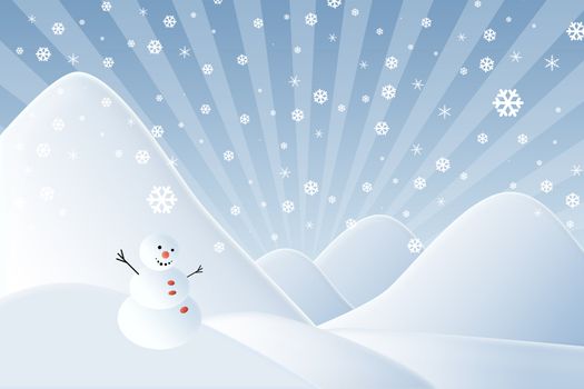 Christmas background,Snow man with mountain