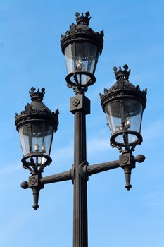 A street lamp on blue sky background in Barcelona, Spain