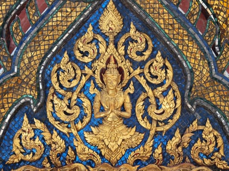Thai art style on wall, temple in bangkok, Thailand  