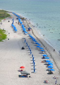 a view from a lighthouse tower of the beach at Bill Baggs State Park on Key Biscayne ,Florida