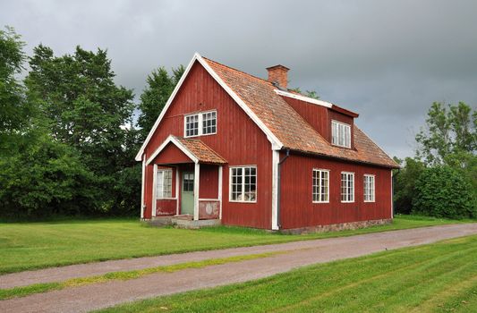 red wooden house, typical swedish architecture.