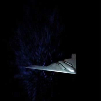 Unpiloted battle plane in fantasy scene with dark blue background