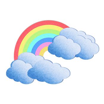 recycle paper cloud and rainbow on white background