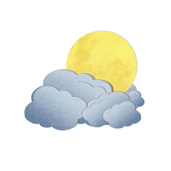  Grunge recycled paper moon and cloud on white background