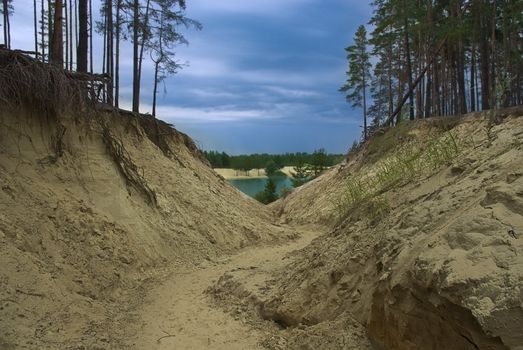 The way throu the mountain to the Blue Lake in pine forest