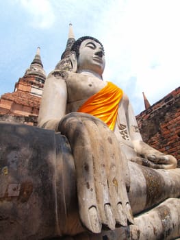 Buddha statue in Wat Yai Chai Mongkol- Ayuttaya of Thailand