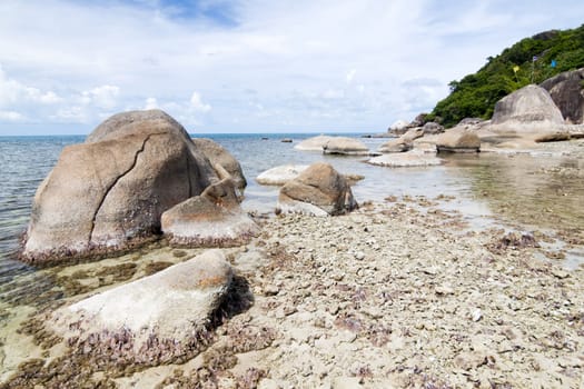 Thai island of Koh Samui. The pile of rocks on the beach