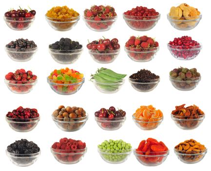 Choice dry food to utensils on a white background