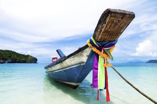 long tail boat sit on the beach, Samui island, Thailand