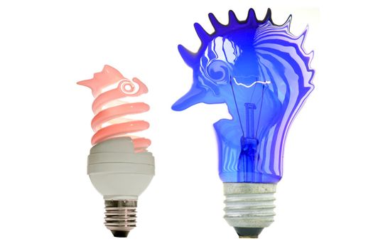 two generations of light bulbs.                           