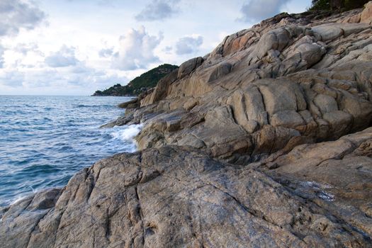 Beautiful seascape. Sea and rock at morning