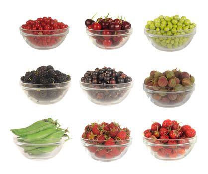 Choice dry food to utensils on a white background