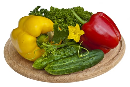 Group of vegetables closeup view, isolated over white
