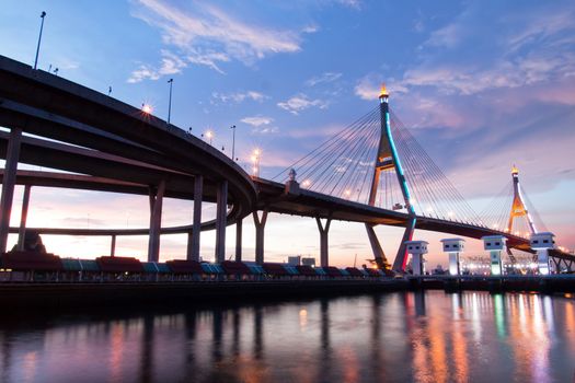 Bhumibol Bridge in Thailand,The bridge crosses the Chao Phraya River twice. (public transportation bridge no trademark)