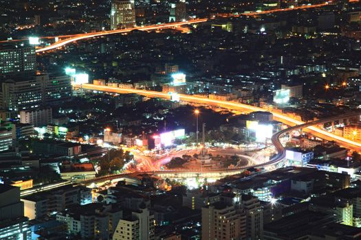 aerial view of Bangkok Center at Victory monument cityscape at Night, Thailand