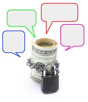 Dollars Banknote bills Cash Locked with Blank Label Tag for Money Saving Insurance Concept