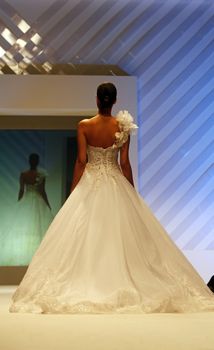 ZAGREB, CROATIA - FEBRUARY 19: Fashion model walks the runway in wedding dress on 'Wedding days' show, February 19, 2012 in Zagreb, Croatia.