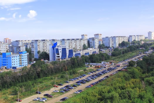 Panorama of Russian town from bird flight