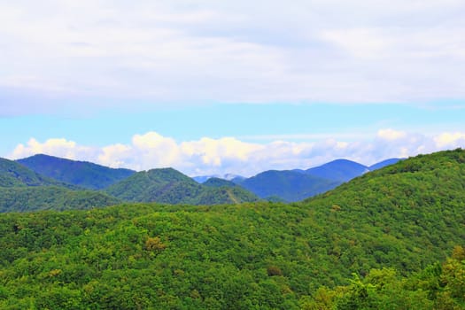 Summer beautiful landscape with Caucasus green mountains