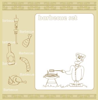 Cartoon Male dressed in grilling attire cooking meat - Invitation