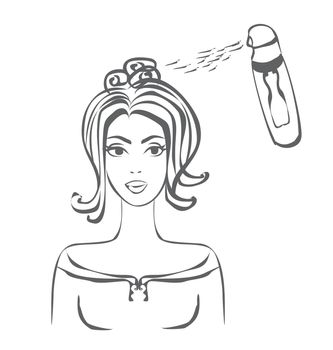 young woman spraying on hair - doodles