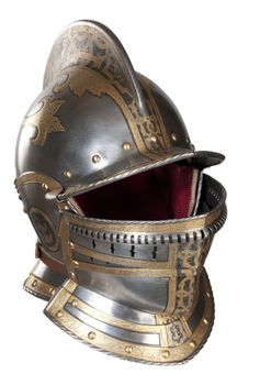 Iron helmet of the medieval knight. Very heavy headdress.