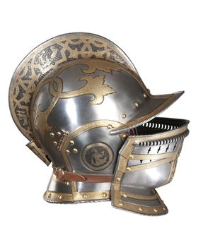 Iron helmet of the medieval knight. Very heavy headdress.