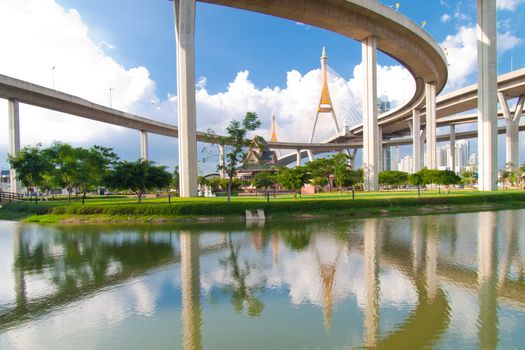 Bhumibol Bridge in Thailand,The bridge crosses the Chao Phraya River twice. (public transportation bridge no trademark)
