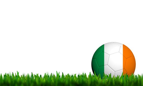 3D Football Ireland Flag Patter in green grass on white background