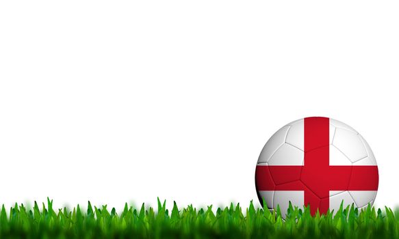 3D Football England Flag Patter in green grass on white background