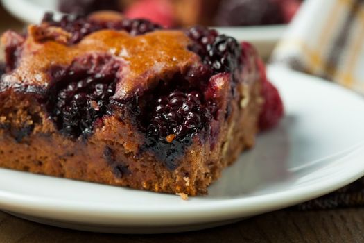 Chocolate sponge cake with blackberries and raspberries and walnuts