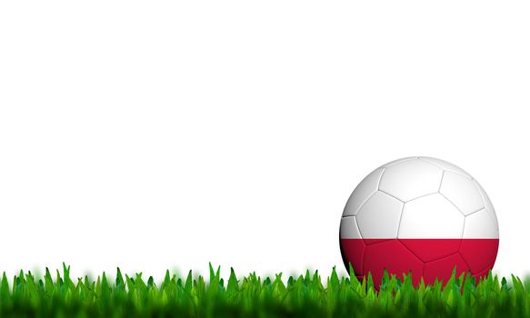 3D Football Poland Flag Patter in green grass on white background