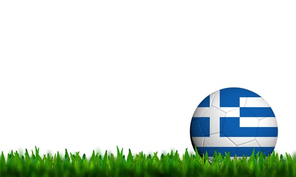 3D Football Greece Flag Patter in green grass on white background