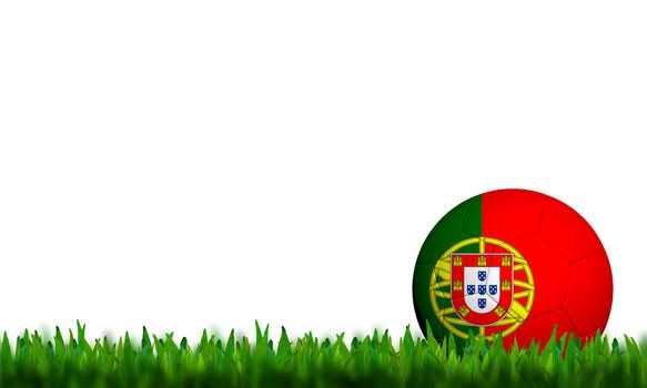 3D Football Portugal  Flag Patter in green grass on white background