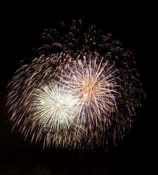 Fireworks in a dark sky separated from city and ready to isolate for use in other images