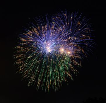 Fireworks in a dark sky separated from city and ready to isolate for use in other images