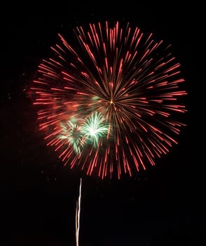 Fireworks in a dark sky separated from city and ready to isolate for use in other images