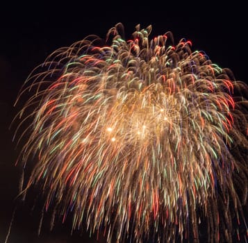 Fireworks in a dark sky separated from city and ready to isolate for use in other images