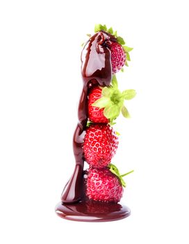 Chocolate and strawberry dessert isolated on white background