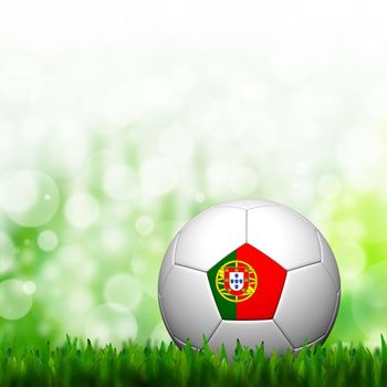 3D Football Portugal Flag Patter in green grass and background