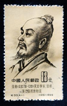 CHINA - CIRCA 1955: A Stamp printed in China shows image of a famous ancient scientist named Zhang Heng, circa 1955 