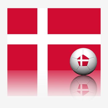 Denmark soccer football and flag with reflect on white background